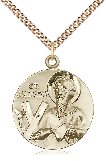 14kt Gold Filled Saint Andrew Pendant on a 24 inch Gold Filled Heavy Curb chain