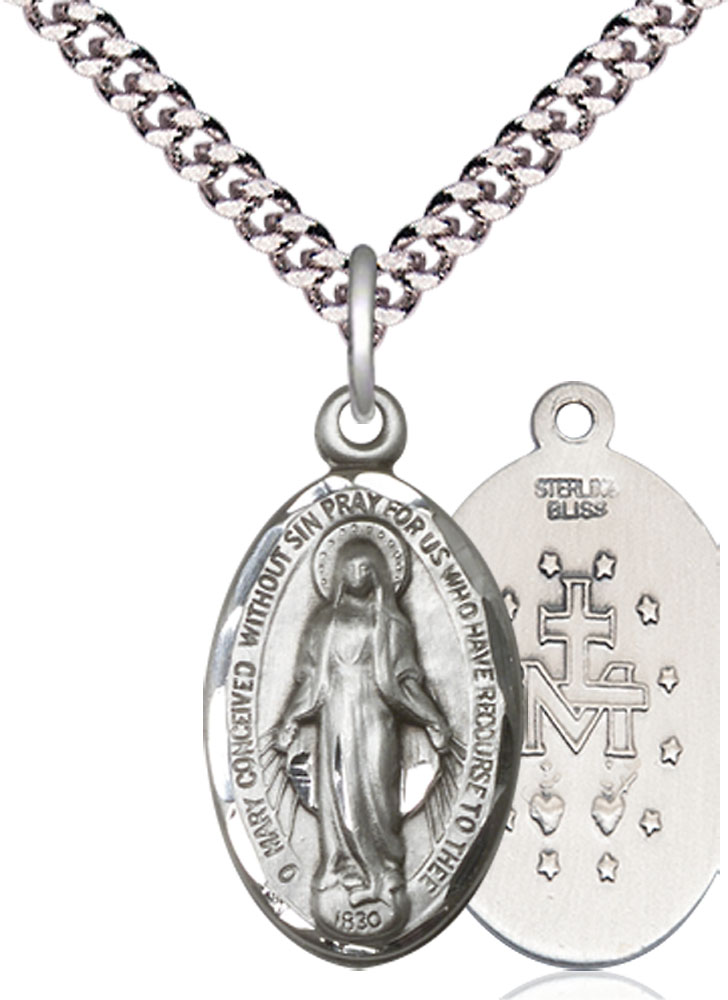 Sterling Silver Miraculous Pendant on a 24 inch Light Rhodium Heavy Curb chain