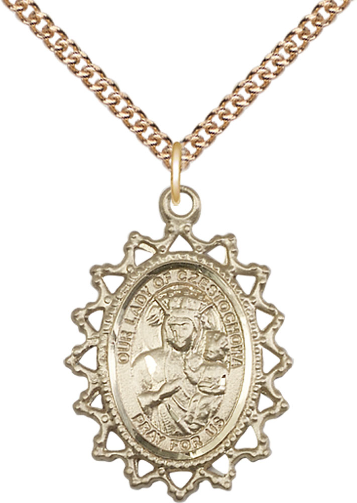 14kt Gold Filled Our Lady of Czestochowa Pendant on a 24 inch Gold Filled Heavy Curb chain