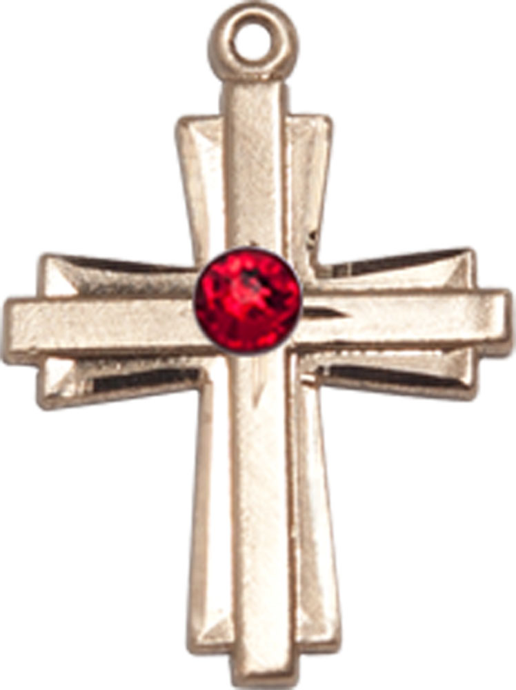 14kt Gold Filled Cross Medal with a 3mm Ruby Swarovski stone