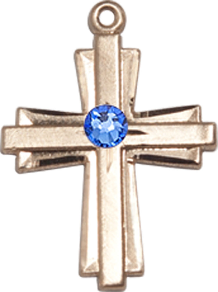 14kt Gold Filled Cross Medal with a 3mm Sapphire Swarovski stone