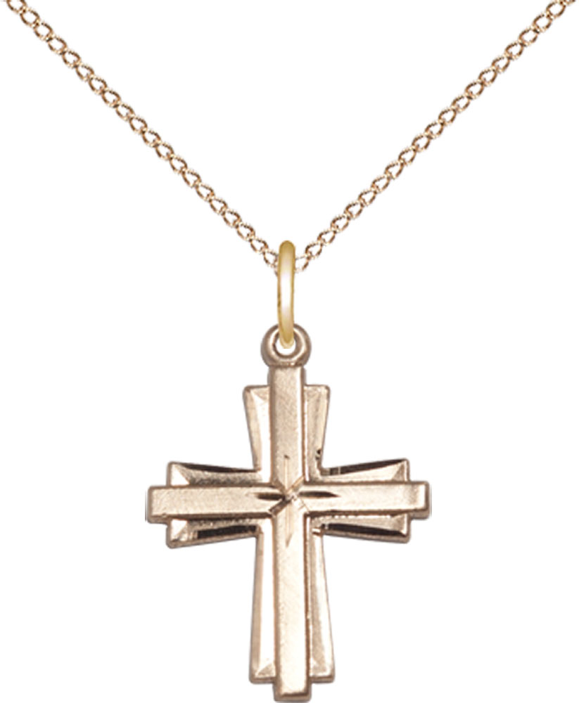 14kt Gold Filled Cross Pendant on a 18 inch Gold Filled Light Curb chain