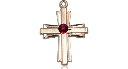 14kt Gold Cross Medal with a 3mm Garnet Swarovski stone