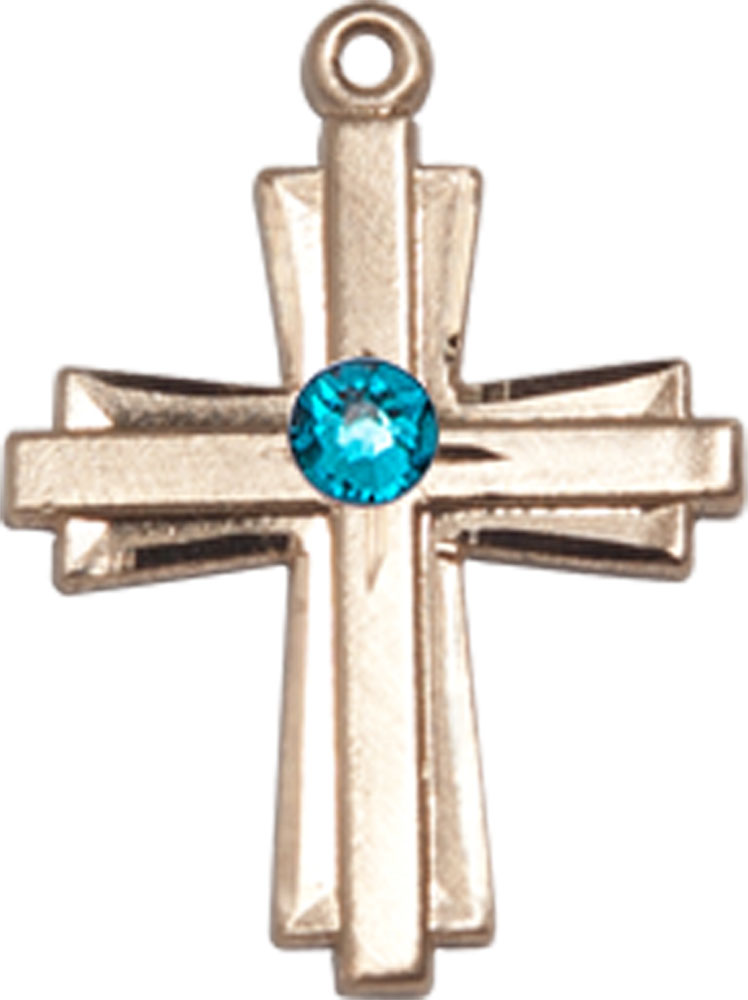 14kt Gold Cross Medal with a 3mm Zircon Swarovski stone
