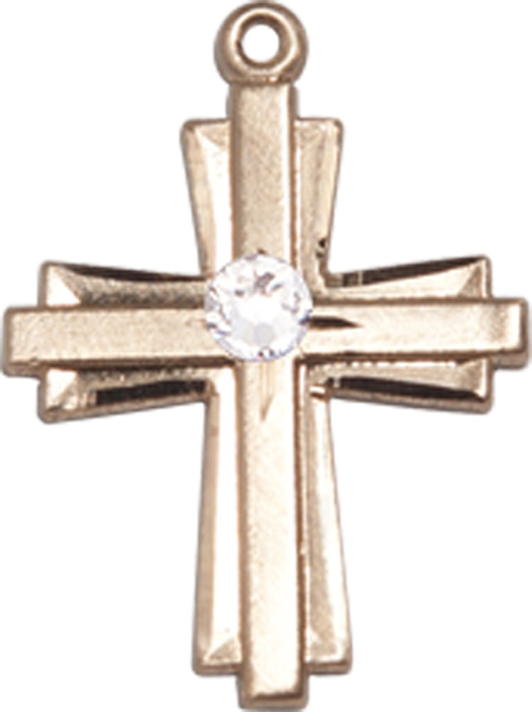 14kt Gold Cross Medal with a 3mm Crystal Swarovski stone