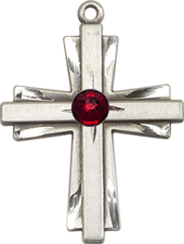 Sterling Silver Cross Medal with a 3mm Garnet Swarovski stone