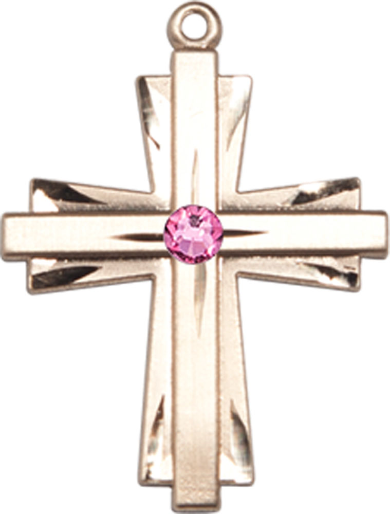 14kt Gold Filled Cross Medal with a 3mm Rose Swarovski stone