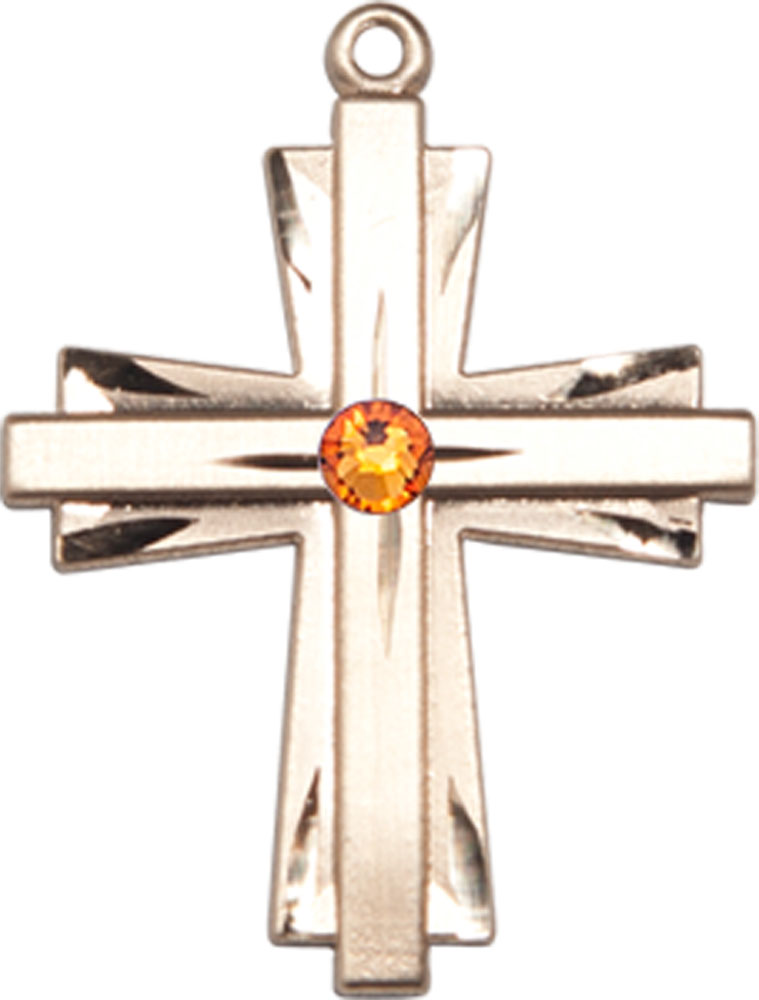 14kt Gold Filled Cross Medal with a 3mm Topaz Swarovski stone