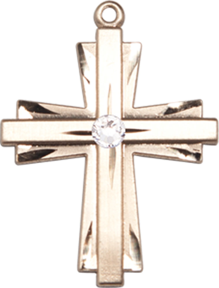 14kt Gold Cross Medal with a 3mm Crystal Swarovski stone