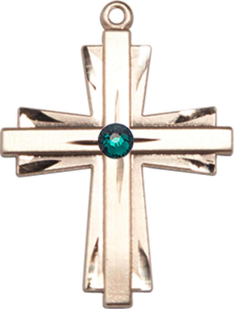 14kt Gold Cross Medal with a 3mm Emerald Swarovski stone