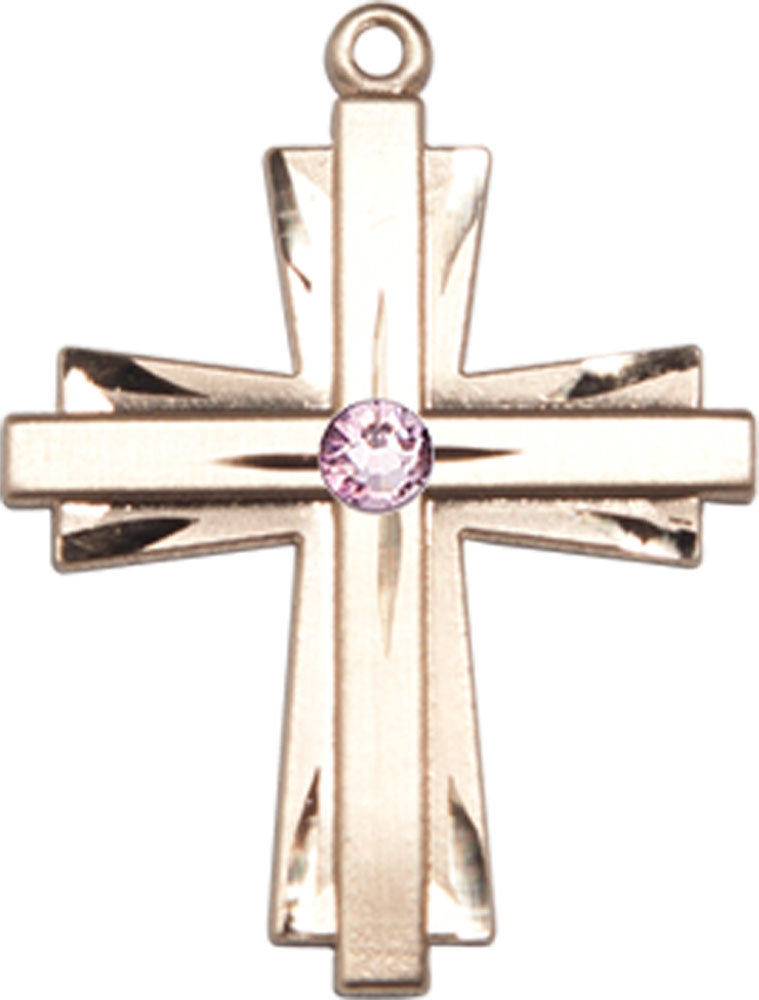 14kt Gold Cross Medal with a 3mm Light Amethyst Swarovski stone