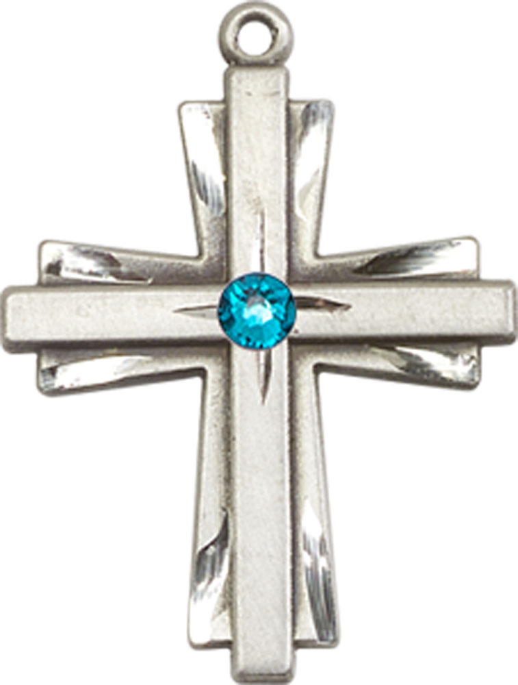 Sterling Silver Cross Medal with a 3mm Zircon Swarovski stone