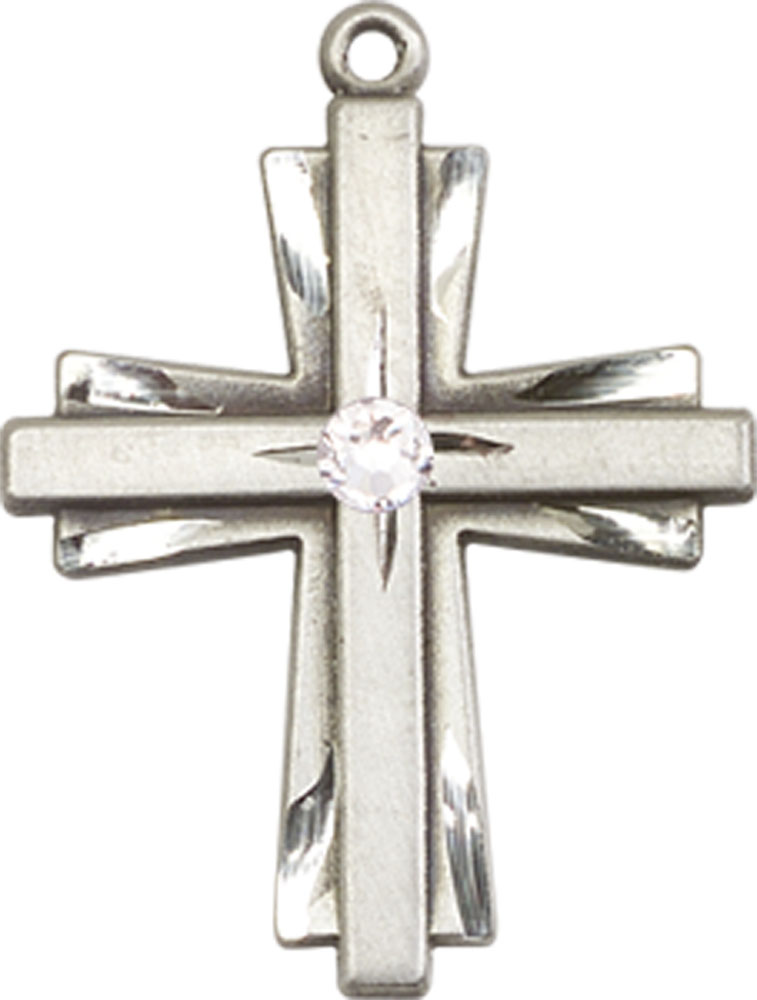 Sterling Silver Cross Medal with a 3mm Crystal Swarovski stone
