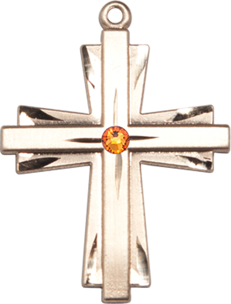 14kt Gold Filled Cross Medal with a 3mm Topaz Swarovski stone