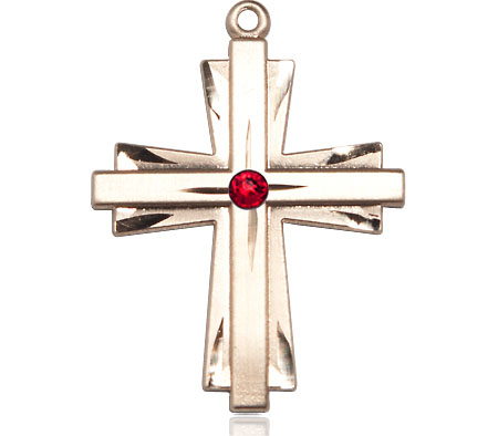 14kt Gold Filled Cross Medal with a 3mm Ruby Swarovski stone