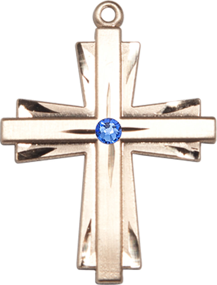 14kt Gold Filled Cross Medal with a 3mm Sapphire Swarovski stone