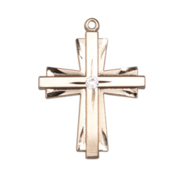 14kt Gold Cross Medal with a 3mm Crystal Swarovski stone
