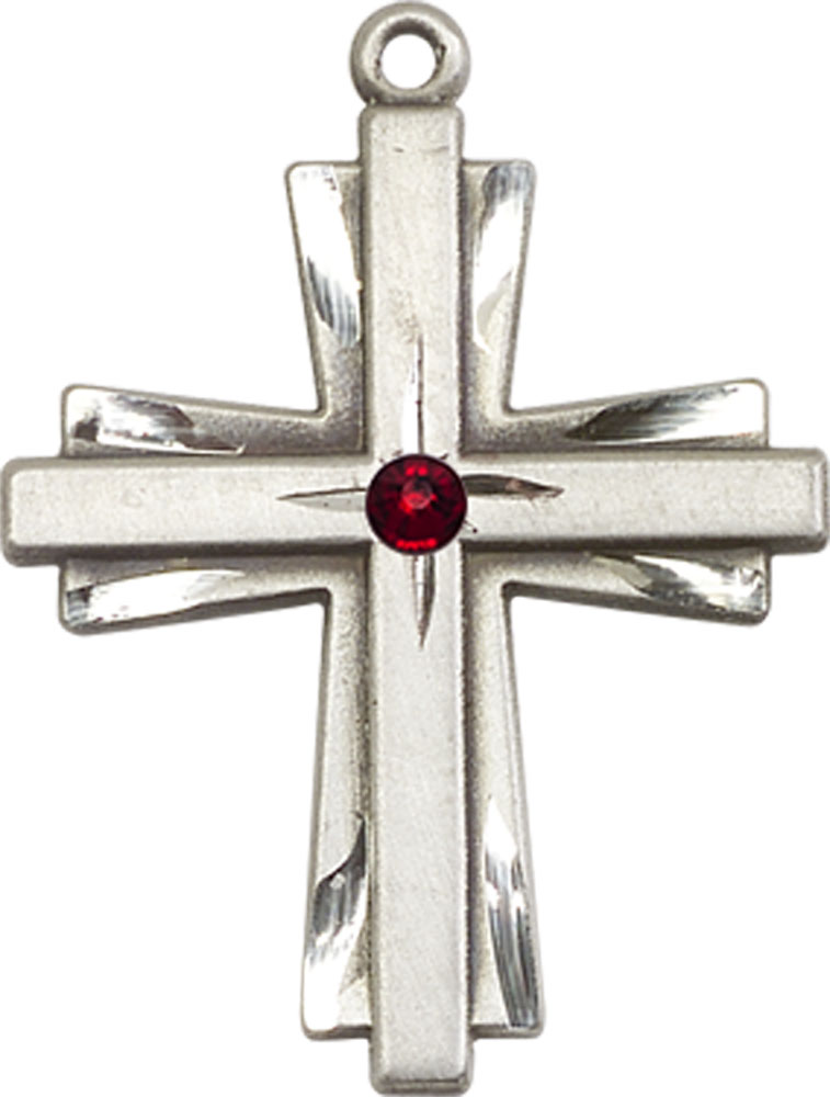 Sterling Silver Cross Medal with a 3mm Garnet Swarovski stone