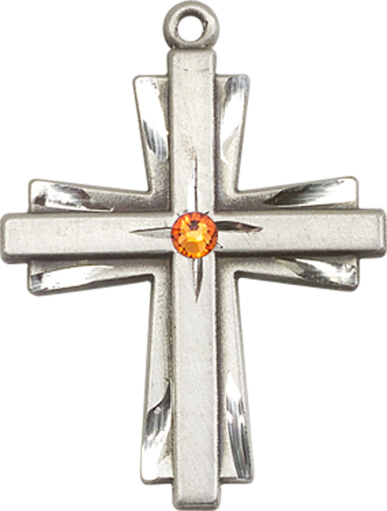 Sterling Silver Cross Medal with a 3mm Topaz Swarovski stone