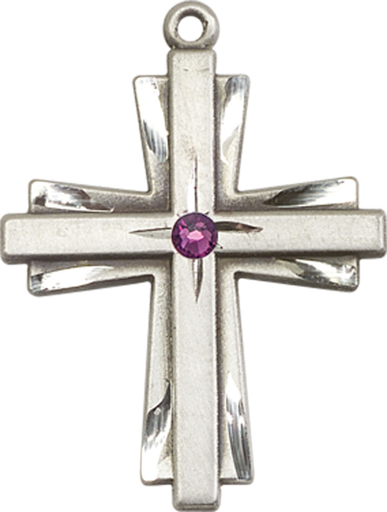 Sterling Silver Cross Medal with a 3mm Amethyst Swarovski stone