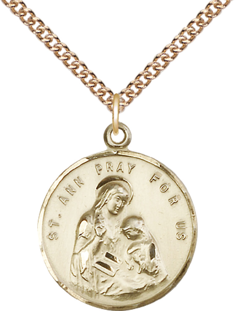 14kt Gold Filled Saint Ann Pendant on a 24 inch Gold Filled Heavy Curb chain