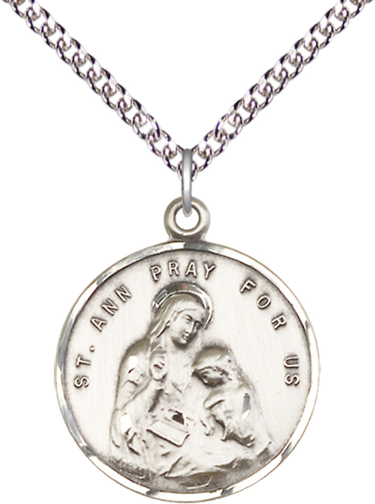 Sterling Silver Saint Ann Pendant on a 24 inch Sterling Silver Heavy Curb chain