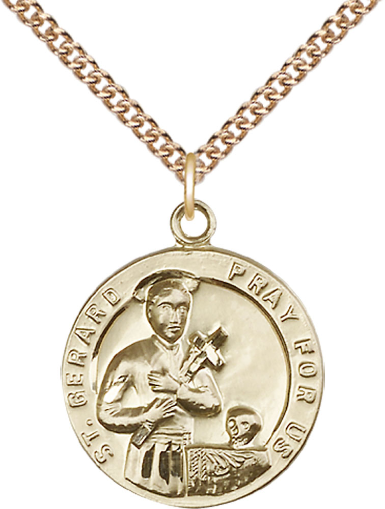 14kt Gold Filled Saint Gerard Pendant on a 24 inch Gold Filled Heavy Curb chain
