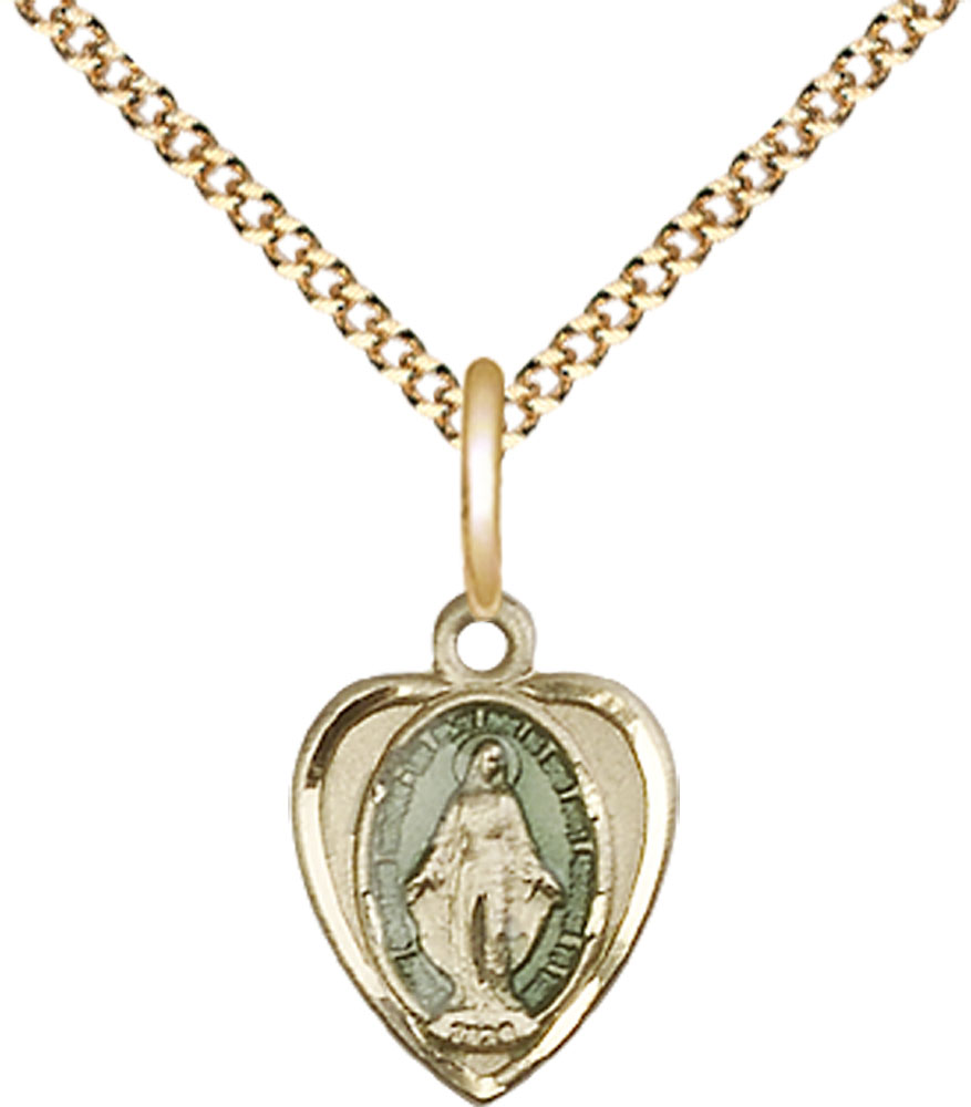 14kt Gold Filled Miraculous Pendant on a 18 inch Gold Plate Light Curb chain