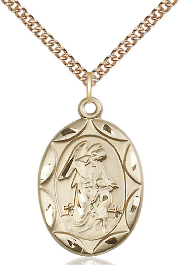 14kt Gold Filled Guardian Angel Pendant on a 24 inch Gold Filled Heavy Curb chain