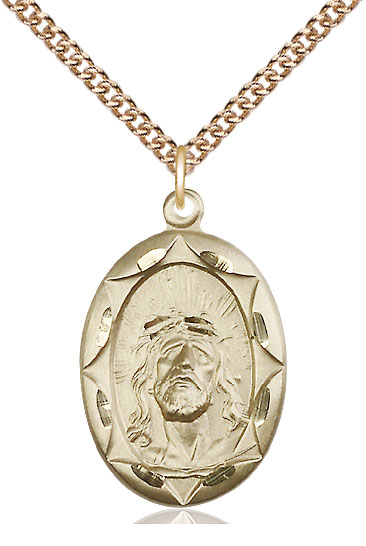 14kt Gold Filled Ecce Homo Pendant on a 24 inch Gold Filled Heavy Curb chain