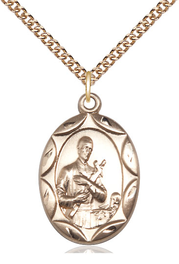 14kt Gold Filled Saint Gerard Pendant on a 24 inch Gold Filled Heavy Curb chain