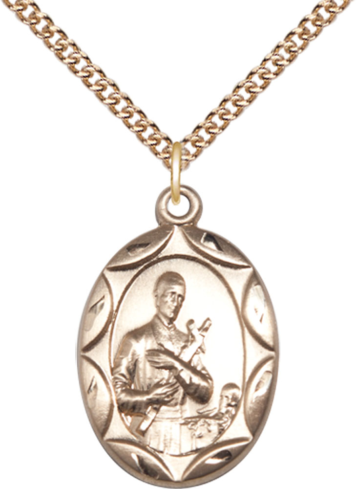 14kt Gold Filled Saint Gerard Pendant on a 24 inch Gold Filled Heavy Curb chain
