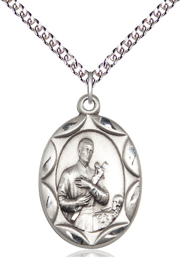 Sterling Silver Saint Gerard Pendant on a 24 inch Sterling Silver Heavy Curb chain
