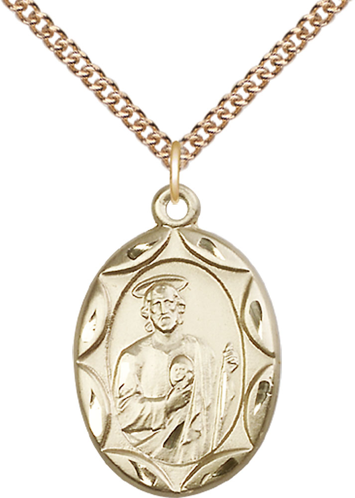 14kt Gold Filled Saint Jude Pendant on a 24 inch Gold Filled Heavy Curb chain
