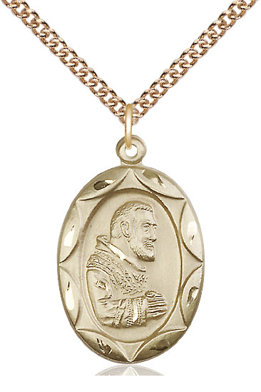 14kt Gold Filled Saint Pio of Pietrelcina Pendant on a 24 inch Gold Filled Heavy Curb chain