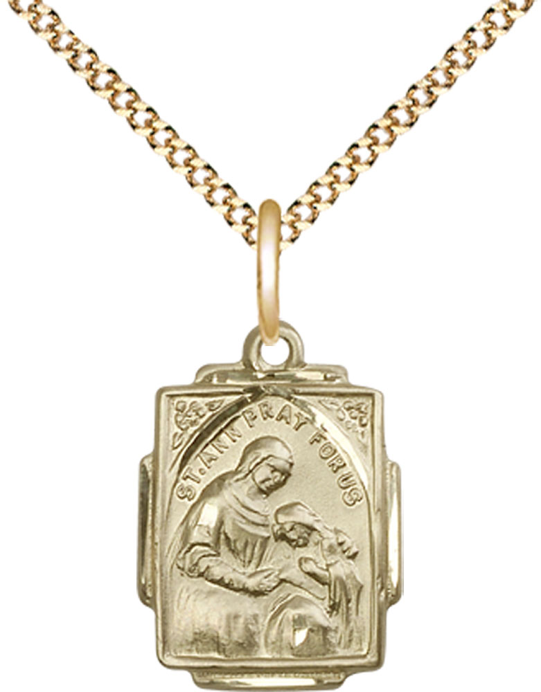 14kt Gold Filled Saint Ann Pendant on a 18 inch Gold Plate Light Curb chain