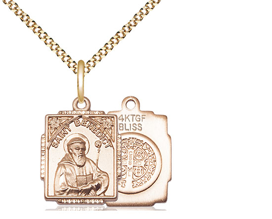 14kt Gold Filled Saint Benedict Pendant on a 18 inch Gold Plate Light Curb chain