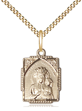 14kt Gold Filled Our Lady of Czestochowa Pendant on a 18 inch Gold Plate Light Curb chain