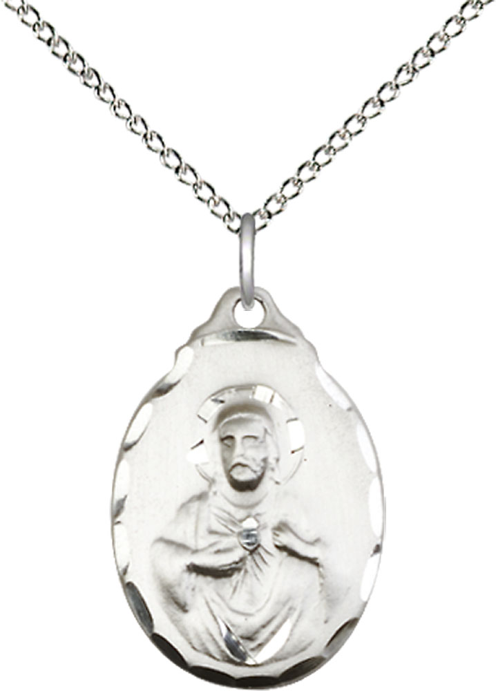 Sterling Silver Scapular Pendant on a 18 inch Sterling Silver Light Curb chain