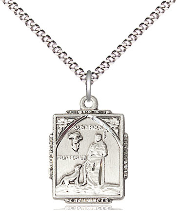 Sterling Silver Saint Roch Pendant on a 18 inch Light Rhodium Light Curb chain