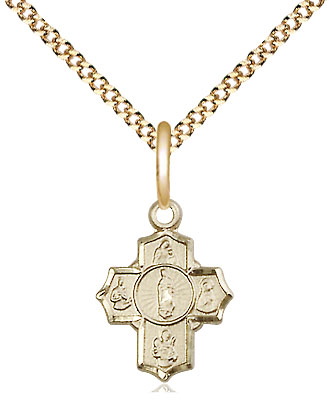 14kt Gold Filled 5-Way Motherhood Pendant on a 18 inch Gold Plate Light Curb chain