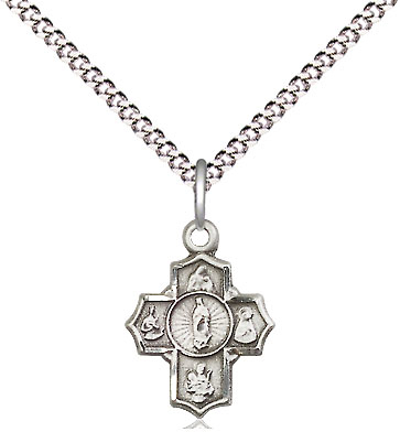 Sterling Silver 5-Way Motherhood Pendant on a 18 inch Light Rhodium Light Curb chain