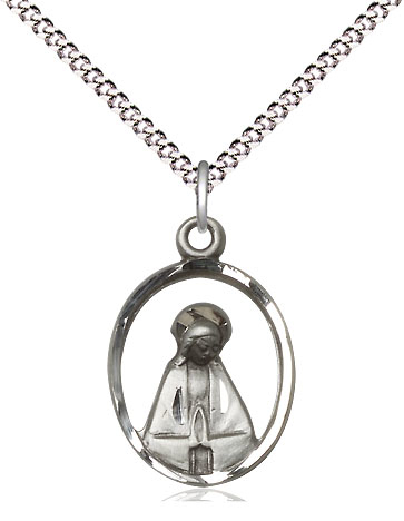 Sterling Silver Madonna Pendant on a 18 inch Light Rhodium Light Curb chain