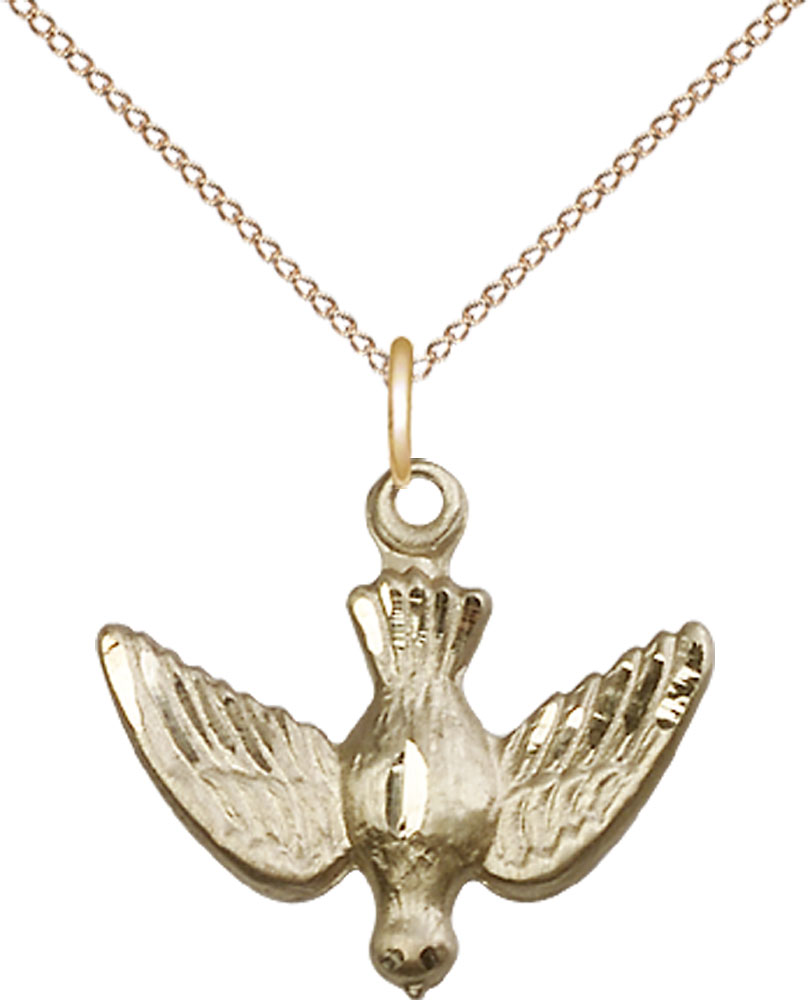 14kt Gold Filled Holy Spirit Pendant on a 18 inch Gold Filled Light Curb chain