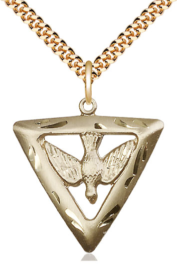 14kt Gold Filled Holy Spirit Triangle Pendant on a 24 inch Gold Plate Heavy Curb chain