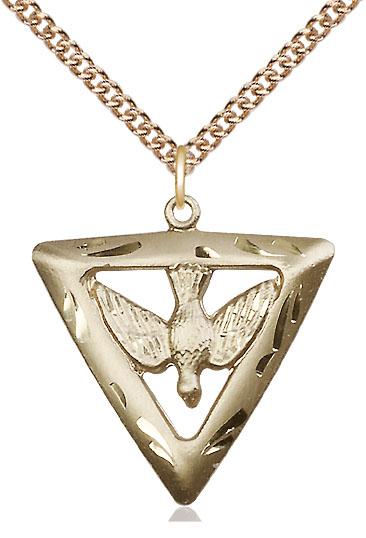 14kt Gold Filled Holy Spirit Triangle Pendant on a 24 inch Gold Filled Heavy Curb chain