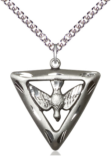 Sterling Silver Holy Spirit Triangle Pendant on a 24 inch Sterling Silver Heavy Curb chain