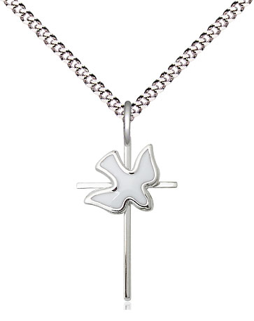 Sterling Silver Cross Holy Spirit Pendant on a 18 inch Light Rhodium Light Curb chain