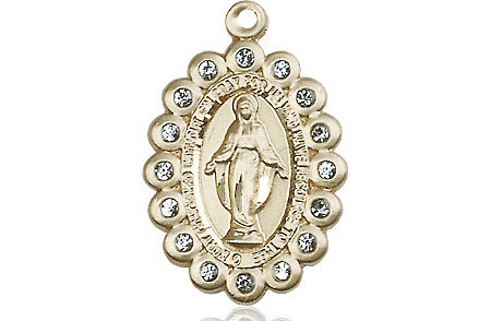 14kt Gold Filled Miraculous Medal with Aqua Swarovski stones