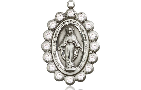 Sterling Silver Miraculous Medal with Crystal Swarovski stones